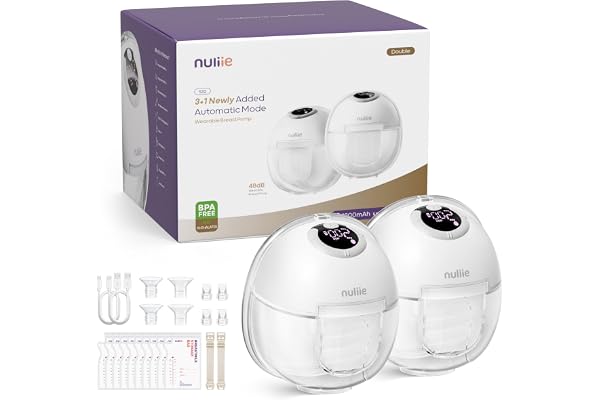 Nuliie Tire Lait Electrique Main Libre, Tire Lait Main Libre avec 4 Modes, 9 Niveaux, Fonction Mémoire, Extracteur de Lait Rechargeable avec Affichage LED, Poids léger - 24mm (2 Paquets, Blanc)