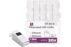 LYNNE PAYMENT SOLUTIONS Lot de 20 rouleaux de papier thermique de qualité supérieure - 57 x 30 mm - Pour machine à cartes de crédit - 57 x 30 mm - Sans BPA