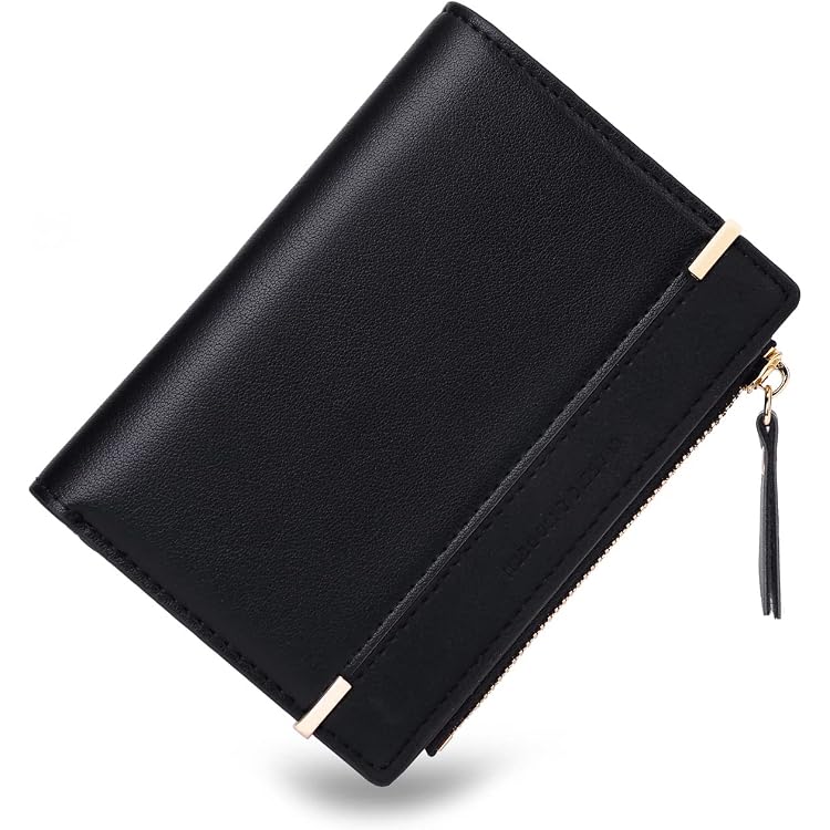 Portefeuille Femme Mini Zippé En PU Noir - 12x9 Cm, 7 Emplacements Cartes, Poche Monnaie, Portable Et Léger - 5