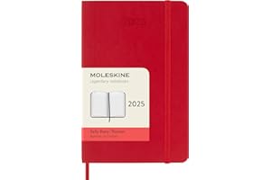 Moleskine Daily Planner, Agenda Giornaliera 12 Mesi 2025, Copertina Morbida e Chiusura Elastica, Colore Rosso Scarlatto, Formato Pocket 9x14 cm