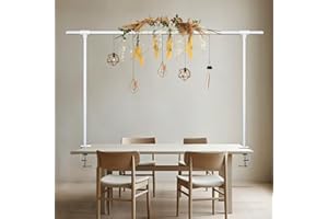 Beyeutao Supporto per asta da tavolo con morsetti sopra la barra espositiva da tavolo, altezza 76-115 cm, lunghezza 40-220 cm, regolabile, bianco, asta da tavolo in metallo, supporto per arco per