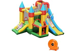 COSTWAY Castello Gonfiabile per Bambini, con 2 Scivoli, Include Piscina con Palline e Borsa di Trasporto, 3-10 Anni, con Compressore 780 W