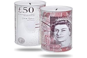 FOUR GUYS 50 Pound Notes Design Money Tin Box, Money Saving Tin Multicolor Coin Tin, Money Can, Cash Tin, Savings Tin, Birthday, Holiday Fund (Size Large)