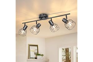 Dehobo Czarne obrotowe reflektory sufitowe, rampa punktowa z gniazdem E14, 4 reflektory sufitowe do wnętrz, kuchni, sypialni, salonu, MAX 40 W bez żarówek