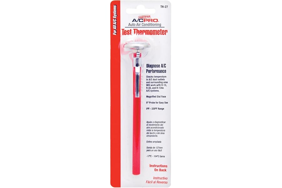Interdynamics Certified A/C Pro Car Air Conditioner Test Thermometer, Helps Diagnose AC Performace and Checks Outlet Duct Temperature and Ambient Temperature, Includes Holder and Clip
