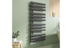 EMKE Secador de Toallas de Agua Caliente Tubo Oval,112x50cm,Radiador de Baño de Tubo Oval,Calentador de Toallas,radiador baño Pared,475W,Antracita