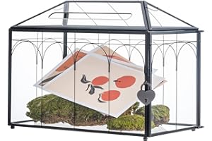 NCYP Glass Cards Box with Slot and Lock for Wedding - 32 x 15 x 23 cm Geometric Card Holder, Centerpiece, Wishwell, Party Decor, Black - Slot Length 18.5 CM (Glass Box Only)