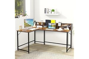 COSTWAY Biurko w kształcie litery L, stół roboczy z półkami i regałem na dokumenty, biurko narożne do domu, biura, stolik pod komputer z półkami, stół biurowy, stół narożny, 166 x 110 x 96 cm (brązowe)