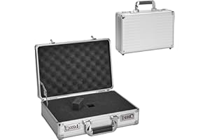 GODLONSEN Storage Lock Box - 14.2 x 9.4 x 4.5 Inch, Portable Briefcase, Aluminum Flight Case with Padded Foam, Lockable Protective Storage Box for Personal Items, Valuables, Tools - Silver
