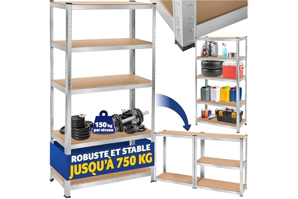TecTake® Étagère Garage Étagère Charge Lourde Meuble de Rangement modulable en métal 5 tablettes 90x40x180cm Max. 750 kg pour Rangement Outils Rangement Atelier pneus Rangement buanderie Garde Manger