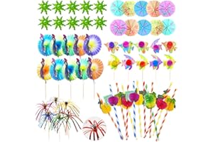 YAJESY Cocktail Deko, 80 Stück Cocktail Zubehör Deko mit Deko Schirmchen, Cocktailstrohhalmen, Wunderkerzenstäbchen für Partydekoration, Kuchendekoration, Bar, Geburtstag, Picknick, Strand