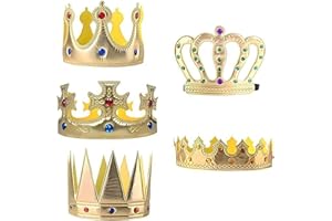 Vulevirtue Corona Real Dorada, 5 Piezas para Cumpleaños de Niños, Diadema, Accesorios para Disfraz de Princesa, Rey y Reina, Tiara
