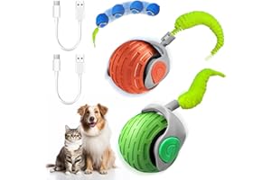 Wenosda Interactive Cat Toy Ball, 2pcs USB Rechargeable Automatic Moving Balls for Indoor Cats & Dogs, Electric Rolling Pet Toy with 2 Adjustment Modes, Stimulates Hunting Instincts (Red +Green