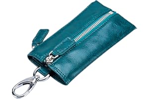 Key Holder Case Aileder Unisex Genuine Leather Car Key Bag Double Zipper Keychain Keyring Purse Pouch Ultraslim Small Card Coin Change Wallet