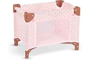 LullaBaby - Parc Pliant pour poupées en Rose - Étoile d'or - Conception Graphique - Accessoires de puériculture pour poupées de 36 cm - Jouer à Faire Semblant - 2 Ans et +