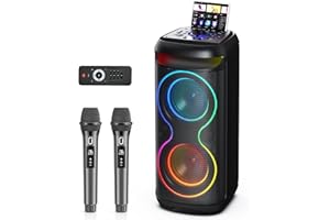 HWWR Karaoke Maschine mit 2 Mikrofones, großer Tragbaren Bluetooth Karaoke Lautsprecher mit Diaco Licht, Karaoke Anlage für Hausparty, PA-System, Partybox Unterstützt TWS/TF Karte/USB/AUX-in