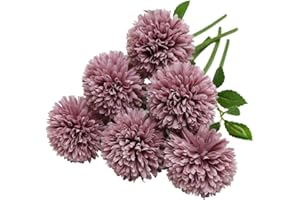 Tifuly Flores de Hortensia Artificial, 6 Piezas de crisantemo de Seda pequeña Bola de Flores para la decoración de la Oficina del jardín del hogar, Ramos de Novia, arreglos Florales(Rosado Morado)