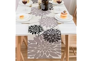 COZYFOUNDER Geometrisch Tischläufer Grau Modern Schwarz Beige Tischwäsche Vintage Luxus Abstrakt Dahlie Blume Dekoration für Party Hochzeitsempfang Restaurant Dekoration Leinen Tischläufer Weihnachten 40x140cm