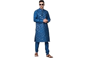 ITOS365 Herren Tunika Kunst Seide Kurta Pyjama Set Hochzeit Indische Kleidung Freizeit Party Kleid Geschenke Artikel
