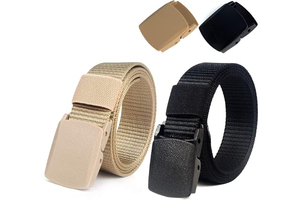 lalafancy Lot de 2 ceintures tactiques pour hommes, ceinture de ceinture militaire en nylon, 1,5 po, sans boucle en métal (Noir + Tan)