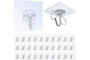 EOSWRU Self Adhesive Hooks, 30Pcs Sticky Hooks for Hanging, Hooks Heavy Duty 10kg (Max) Seamless Transparent Adhesive Hooks Waterproof and oil-resistant, Wall Hooks for Kitchen Bathroom Office Closet (30pcs)