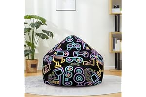 Fansu Máquina de Juego 3D Imprime Puff Con Asa, Bean Bag para Adultos y Niños, Sin Relleno, para Uso Interior y Exterior (100x120cm, Máquinas Juego Neón)