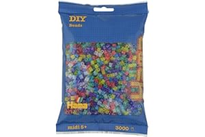 Hama Perlen 201-54 Bügelperlen Beutel mit ca. 3.000 bunten Midi Bastelperlen mit Durchmesser 5 mm im Transparent Glitter Mix, kreativer Bastelspaß für Groß und Klein