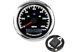 MOTOR METER RACING W Pro Series GPS Speedometer & Digital Odometer - Universal 85mm, 120MPH, High Beam, Turn Signal - Black Dial White LED - Electrical Gauge For Automotive Marine