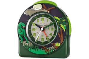 Jacques Farel – Réveil analogique à quartz –Pour enfant – T-Rex 3D vert– Sans tic-tac – Fonction snooze (répétition de la sonnerie) – ACW 44