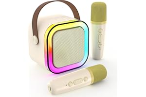Singingmate Mini Bluetooth Karaoke Machine, 2024 Toy Karaoke with 2 Microphones for 4, 5, 6, 7, 8, 9, 10, 12 year old girls Birthday Party, with Ambient LED Lighting. (Beige)