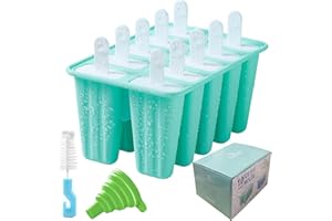 SUPLID Ice Lolly Mould 10 Pieces Food Grade Silicone Popsicle Mold Easy to Remove Ice Pop Moulds - Reusable Ice Cream Mould BPA Free Ice Lolly Maker with Popsicles Recipes,Cleaning Brush and Funnel