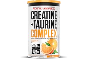 NUTRAGENICS Creatine Monohydrate Poudre - Creatine + Taurine - 500 g - Monohydrate de creatine micronisee - Poudre de creatine sans saveur - creatine monohydrate - creatine poudre - créatine (Orange)