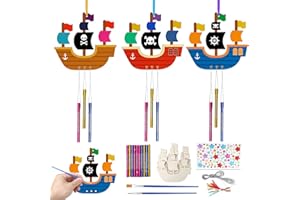 Nafafosa 10 Stück Piratenschiff Windspiel Holz Piratenschiff Set Kinder Windspiel, Piratenschiff Deko Holz Piraten Basteln Windspiel Bastelset Für Kinder Jungen Geburtstag Thema Party