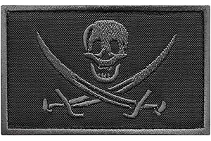 LEGEEON Calico Jack Skull Pirate Jolly Roger Morale Tactical ISAF Embroidery Fastener Patch