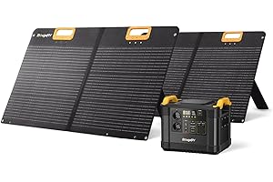 BougeRV Fort 1000 1120Wh Tragbare Powerstation mit 1200W Ausgang mit 2x 100W Faltbares Solarpanel für Notfall, Camping, Reise