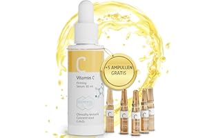 ‎ELEMENTAL CARE Vitamin C Serum Gesicht 30ml + Ampullen Gesicht 5x1.3ml - Erhöht Kollagenproduktion der Haut bis zu 57% - Verdopplung der Hautstraffheit um 100% - Gesichtspflege, Pigmentflecken Entferner, Skincare