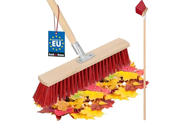 KOTARBAU® Balai Brosse - 43 cm - Balai Exterieur Terrasse - Brosse de Voirie - avec Manche - Bois - PVC - Poils Durs - de Jardin - Outil de Nettoyage