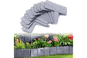 JOIEYOU Beeteinfassung Rasenkante, Kunstoff Steinoptik Raseneinfassung 2,5 M, Flexibler PP Beetumrandungen für Blumen, Gartenzaun decorativ, L 25 x H 23 cm, 10 Stücke, Grau