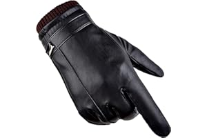 GLOBAL PARK Gants Hiver Chaud PU Cuir écran Tactile pour Homme Femme Thermiques en Doublure Polaire Mitaines Anti-glisse pour le Sport en Plein Air Conduite Moteur Course à Pied Camping, Noir