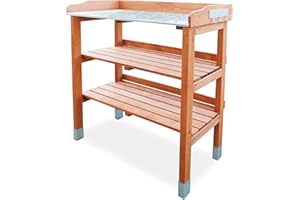 HABAU Pflanztisch aus Hemlocktanne, geölt, mit 6 Metallhaken, 76 x 37 x 92 cm