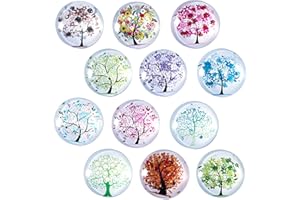 DINGFENG 12 Magneti da Frigorifero Rotondi Colorati in Vetro,Con Decorazione Albero Della Vita, Magneti per Bacheca in Vetro 3D,Adatti per Frigoriferi,Disegni per Bambini,Foto,Mappe e Forniture per Armadietti