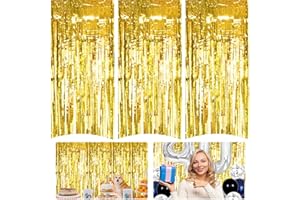 LPAMABA 3 Stück Lametta Vorhang Gold Vorhang Deko 1 * 2.5m Geburtstagsdeko Folien Fransen Lametta Vorhänge Metallisch Vorhänge Selbstklebende Metallfolie für Hochzeit Verlobung Geburtstag Party