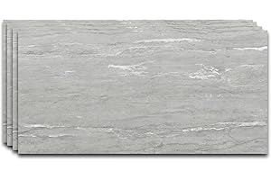 IZODEKOR SPC Panneau mural aspect béton/pierre naturelle, gris, 60 x 120 cm, lot de 4, résistant à l'eau, résistant à la chaleur, protection anti-éclaboussures, revêtement mural en PVC pour cuisine et