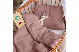 ‎LALENI Laleni Baumwoll-Musselin-Bettwäsche 80x80 cm mit Kissenbezug 35x40 cm - Oeko-TEX Zertifiziert Sommerflieder