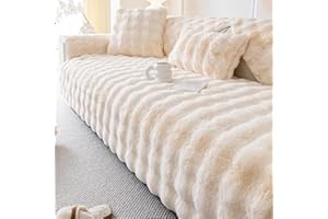 tianxinbaobei Faux Fur Couch Covers for Sofa, Plush Warm Sectional Sofa Covers Washable for 2-3 Cushion Couch,Non-slip Slipcover Sofa Covers for Pet Dog Furniture Protector(1PC,White,35"x71")