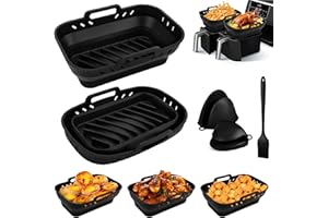 Sungoup 5 pcs Moule Air Fryer Silicone pour Ninja Foodi Max Air Fryer AF300EU/AF400EU, Moule Silicone Air Fryer, Accessoires Air Fryer, Gant Cuisine, Pinceau Cuisine, Air Fryer Accessoires (Noir)