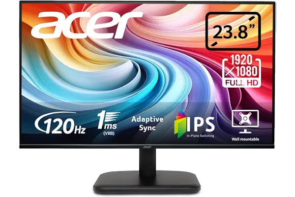 Acer EK241YGBIF, Monitor 23,8" Full HD 120 Hz (1920x1080, 16:9, 250 Nits, Tiempo de Respuesta 1 m/s (VRB), 1xVGA/1xHDMI 1.4) , Monitor PC, Color Negro