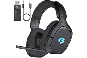 KAPEYDESI Wireless Gaming Headset for PS5 PS4 PC Switch, 2.4GHz USB & Type-C & Bluetooth 5.3 Gaming Headsets with Noise Canceling Microphone, 50mm Drivers, Flip-to-Mute Mic, 30H Battery, Black Color