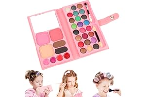 Powmag Juego de Maquillaje Lavable para Niños, Set de Maquillaje Infantil, Set de Maquillaje con Neceser para Juegos de rol, Maquillaje Infantil, Lavable, Seguro, no tóxico