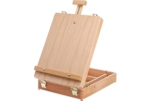 DEAYOU Wood Tabletop Easel Storage Box, Beechwood Portable Sketchbox for Painting, Adjustable Wooden Desktop Drawing Easel Case for Art Supplies, Painters, Adult, Student, Artist, Beginner